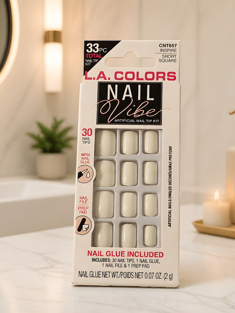 L.A. COLORS Press-On Nail Tip Set - Cream Short Square